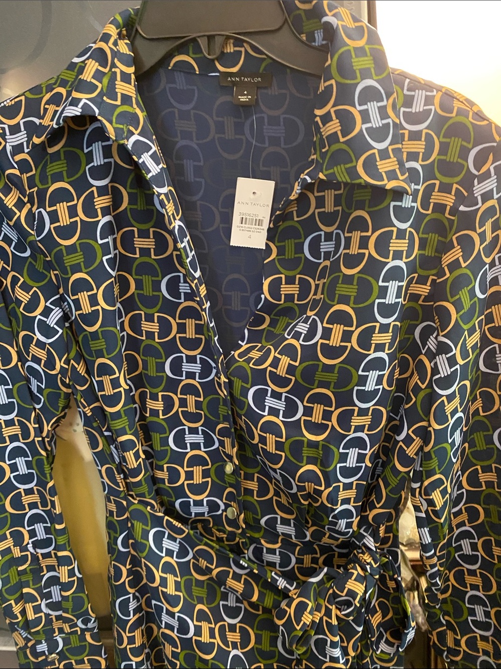 NWT, Ann Taylor Half Wrap Green, Blue and Cream Dress